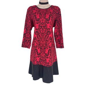 Size 12 RED/BLACK PRINT DRESS W/FAUX-LEATHER TRIM Day/Evening All-Season‎ Party
